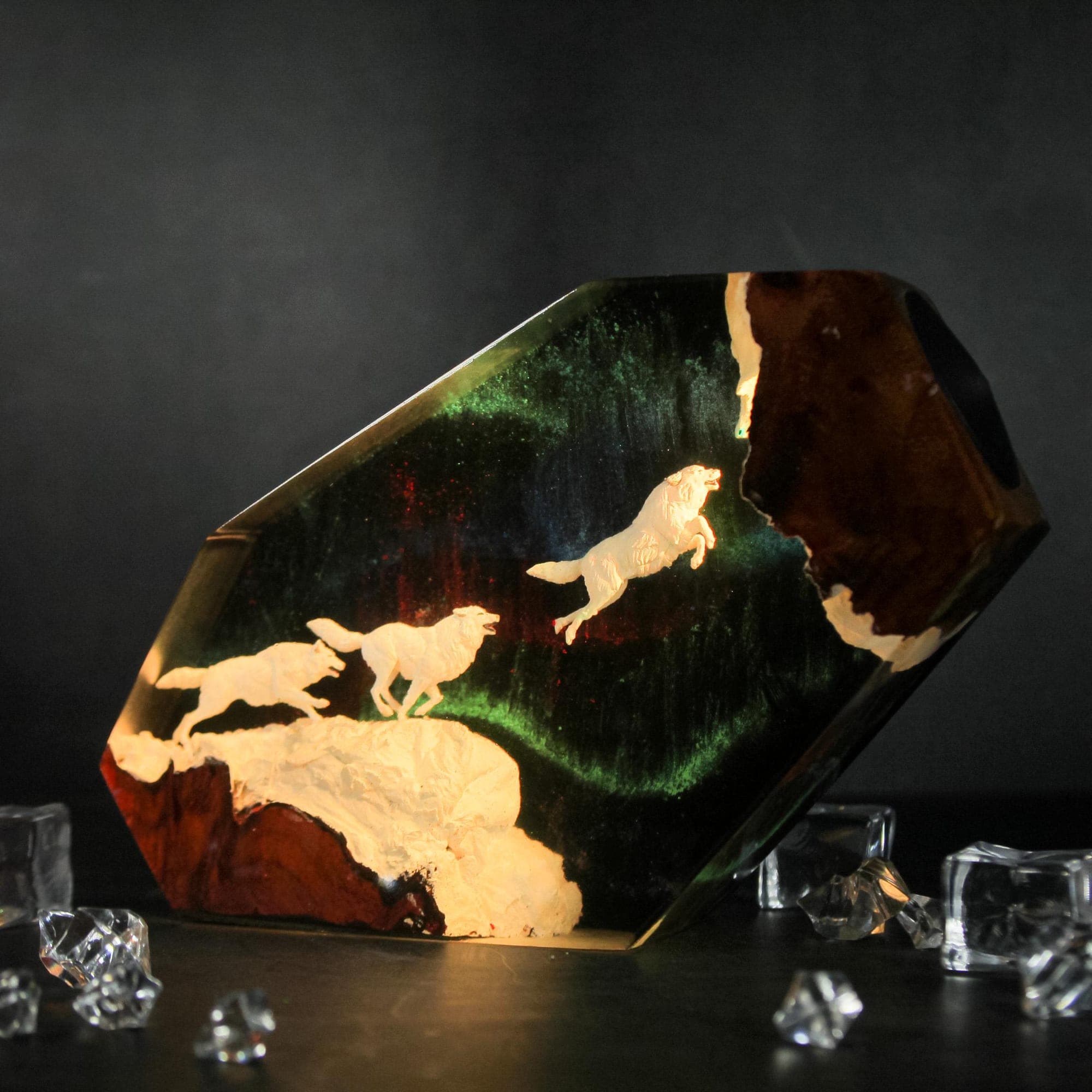 Wolf Pack Aurora Borealis Resin Night Light