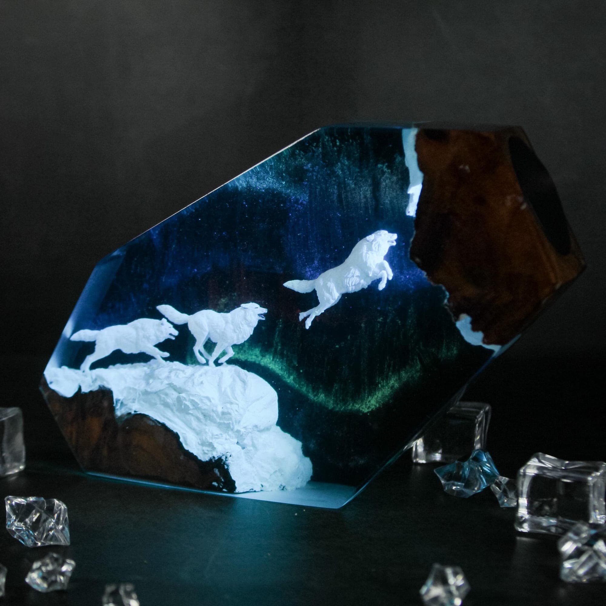 Wolf Pack Aurora Borealis Resin Night Light