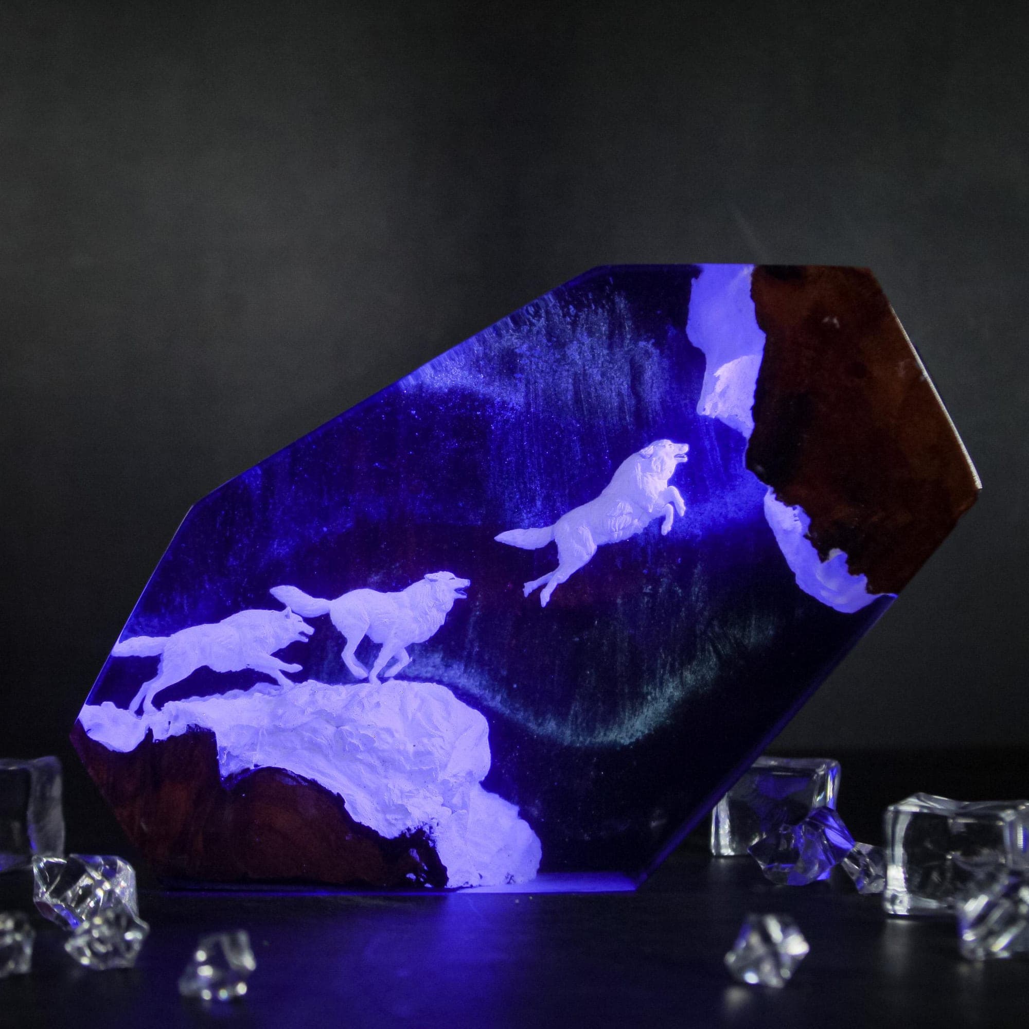 Wolf Pack Aurora Borealis Resin Night Light