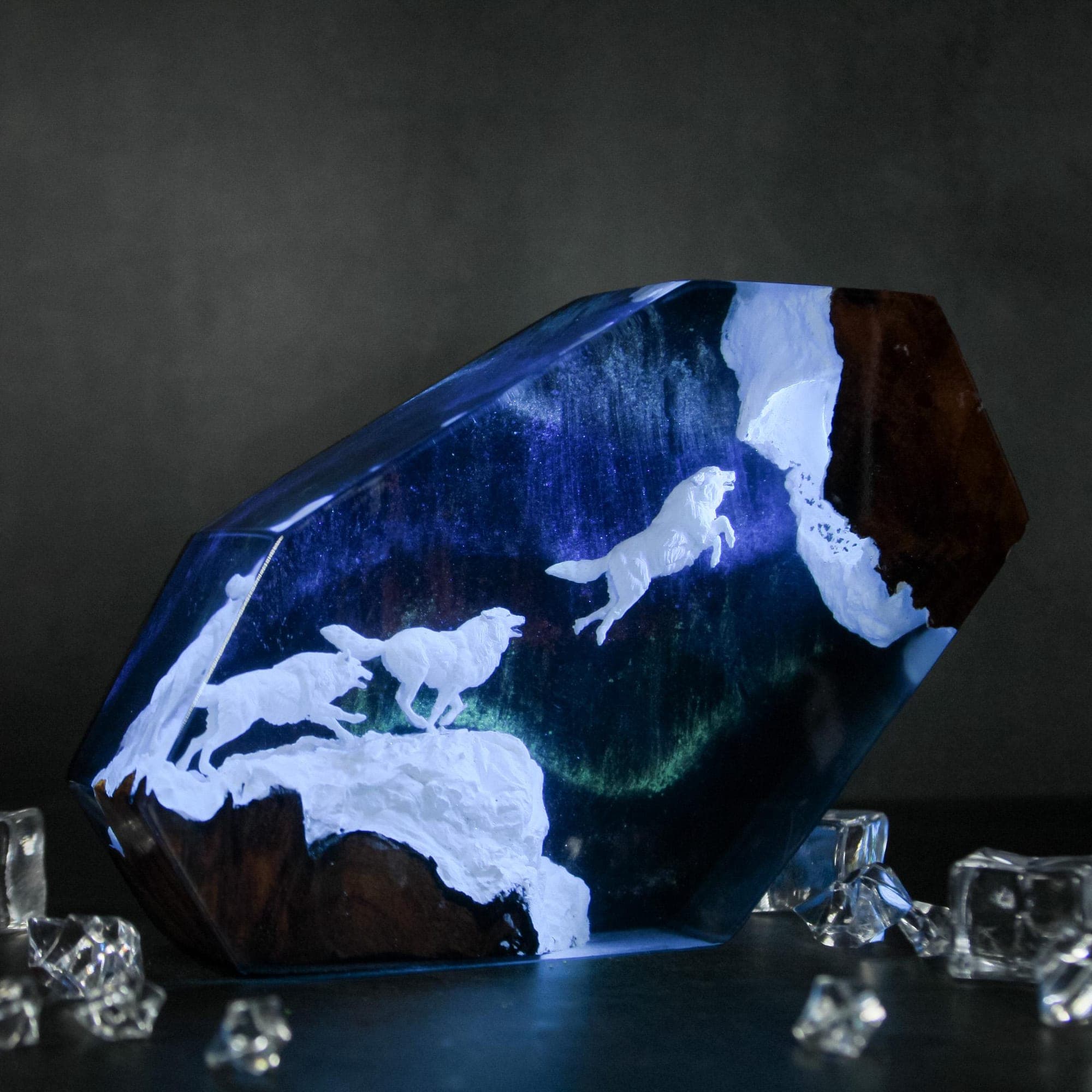 Wolf Pack Aurora Borealis Resin Night Light