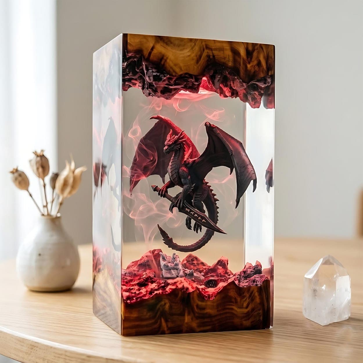 Gothic Dragon with Ancient Sword Epoxy Resin Diorama Lamp