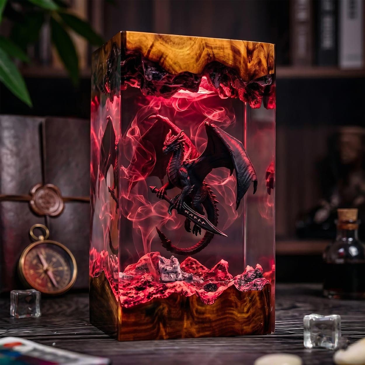 Gothic Dragon with Ancient Sword Epoxy Resin Diorama Lamp