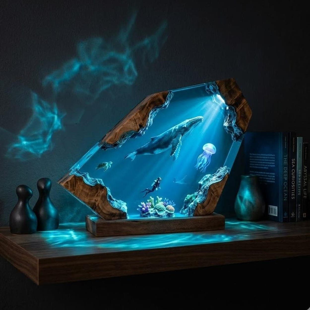 Humpback Whale and Diver Deep Ocean Resin Lamp