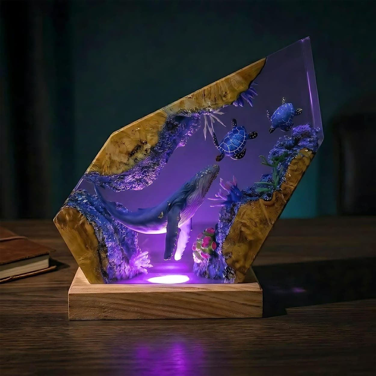 Humpback Whale and Sea Turtles Epoxy Resin Night Light
