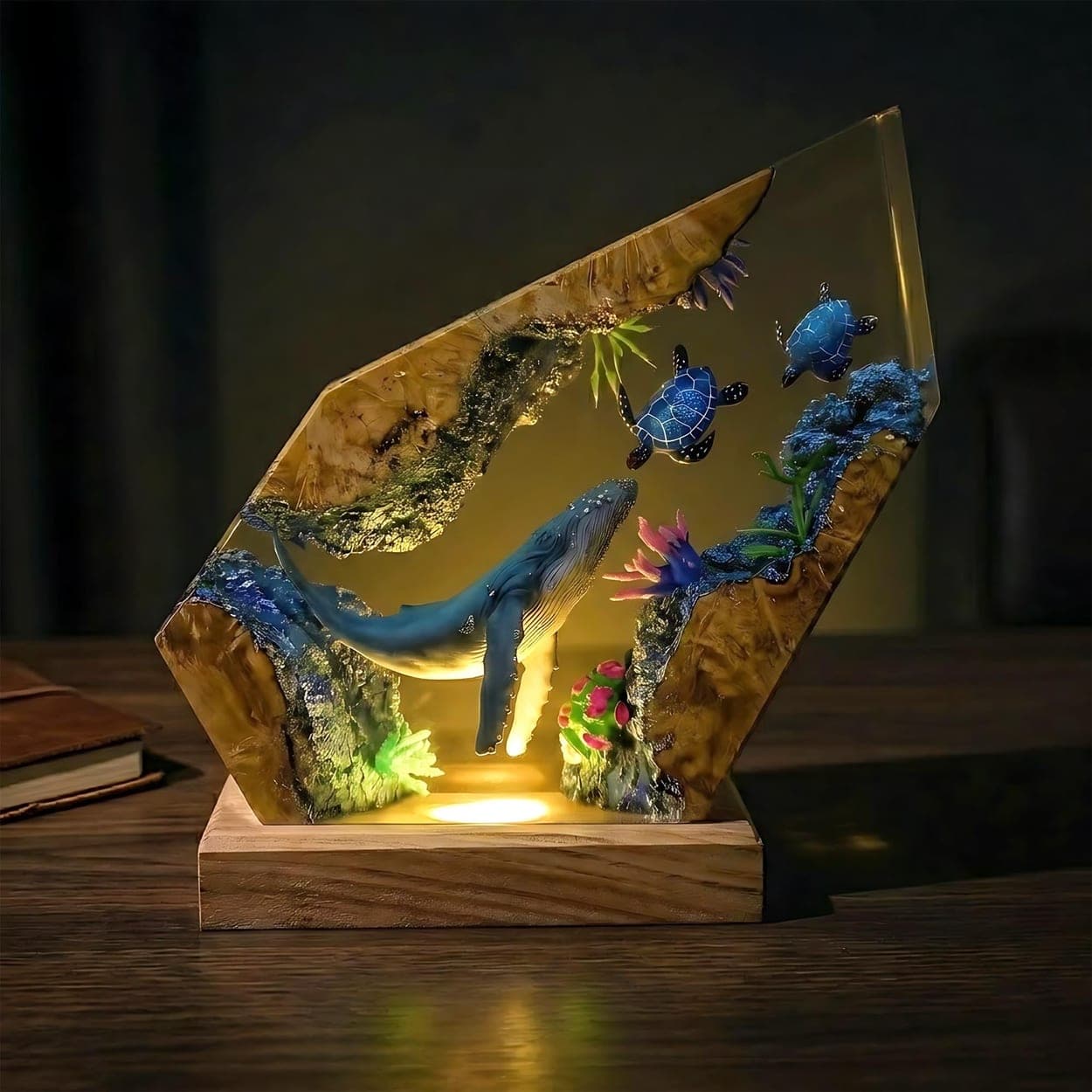 Humpback Whale and Sea Turtles Epoxy Resin Night Light