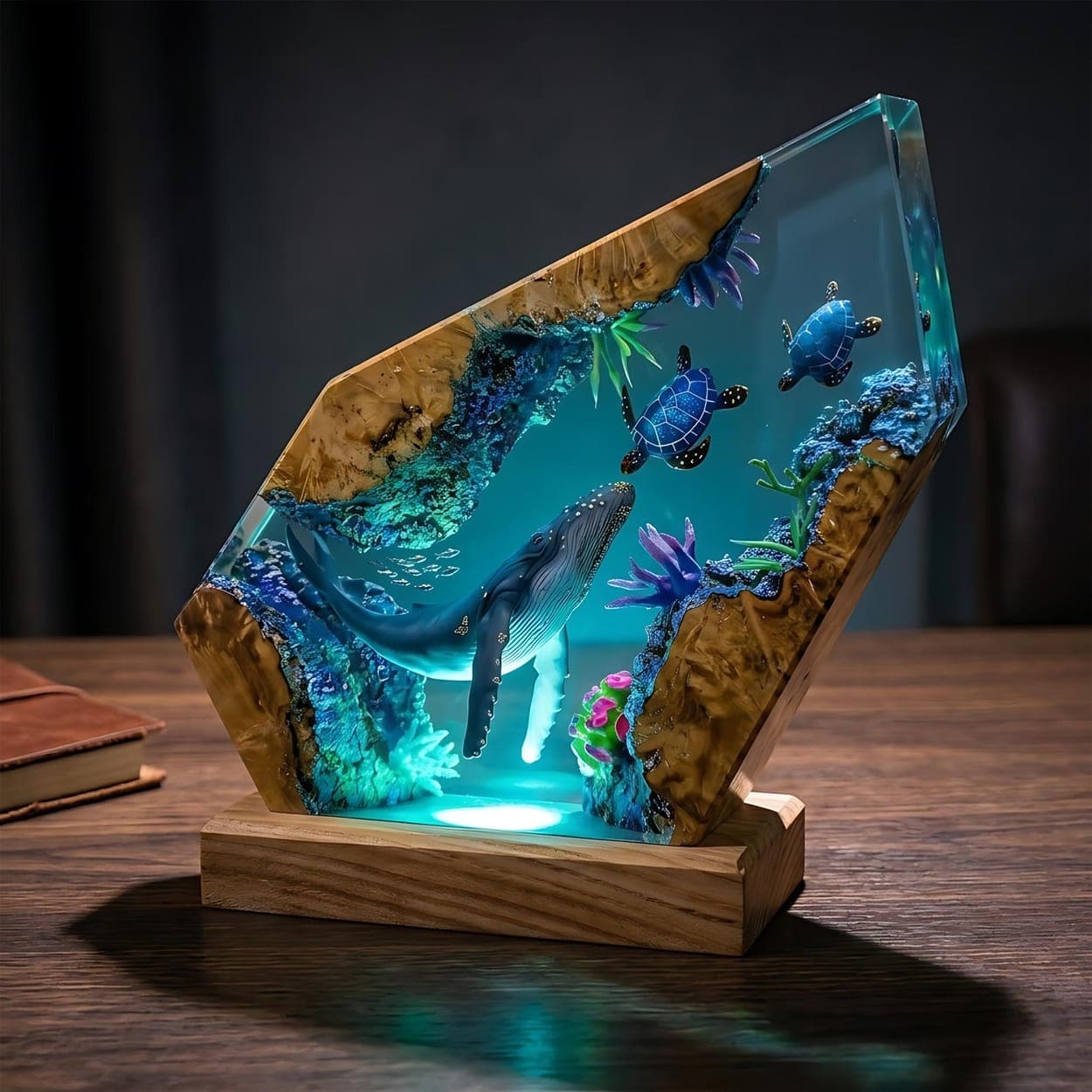 Humpback Whale and Sea Turtles Epoxy Resin Night Light