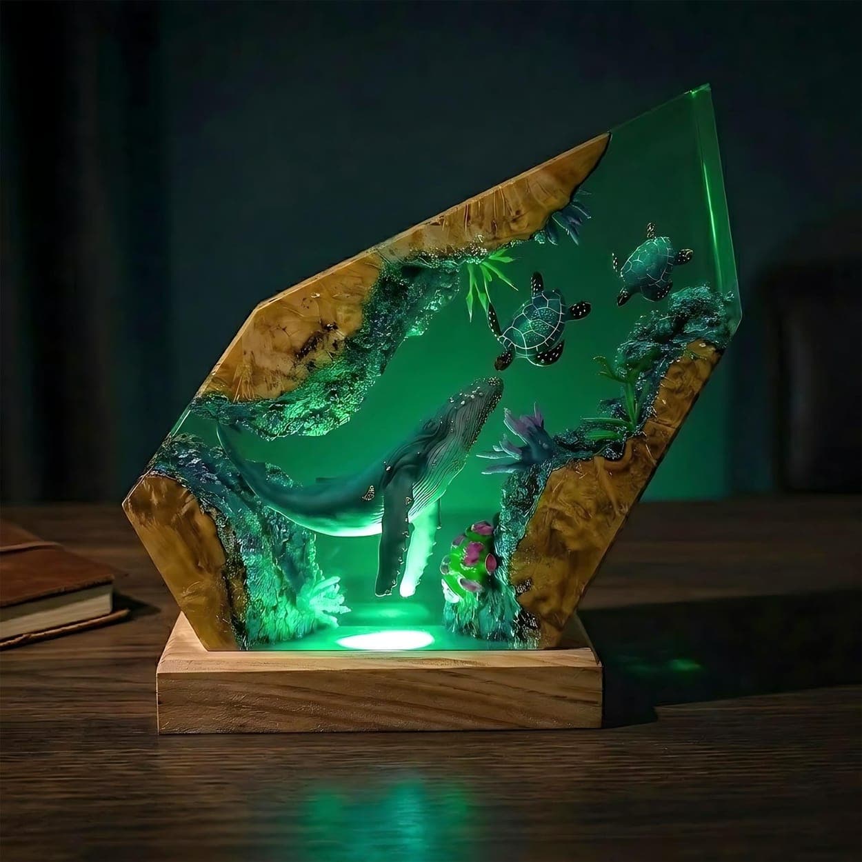Humpback Whale and Sea Turtles Epoxy Resin Night Light