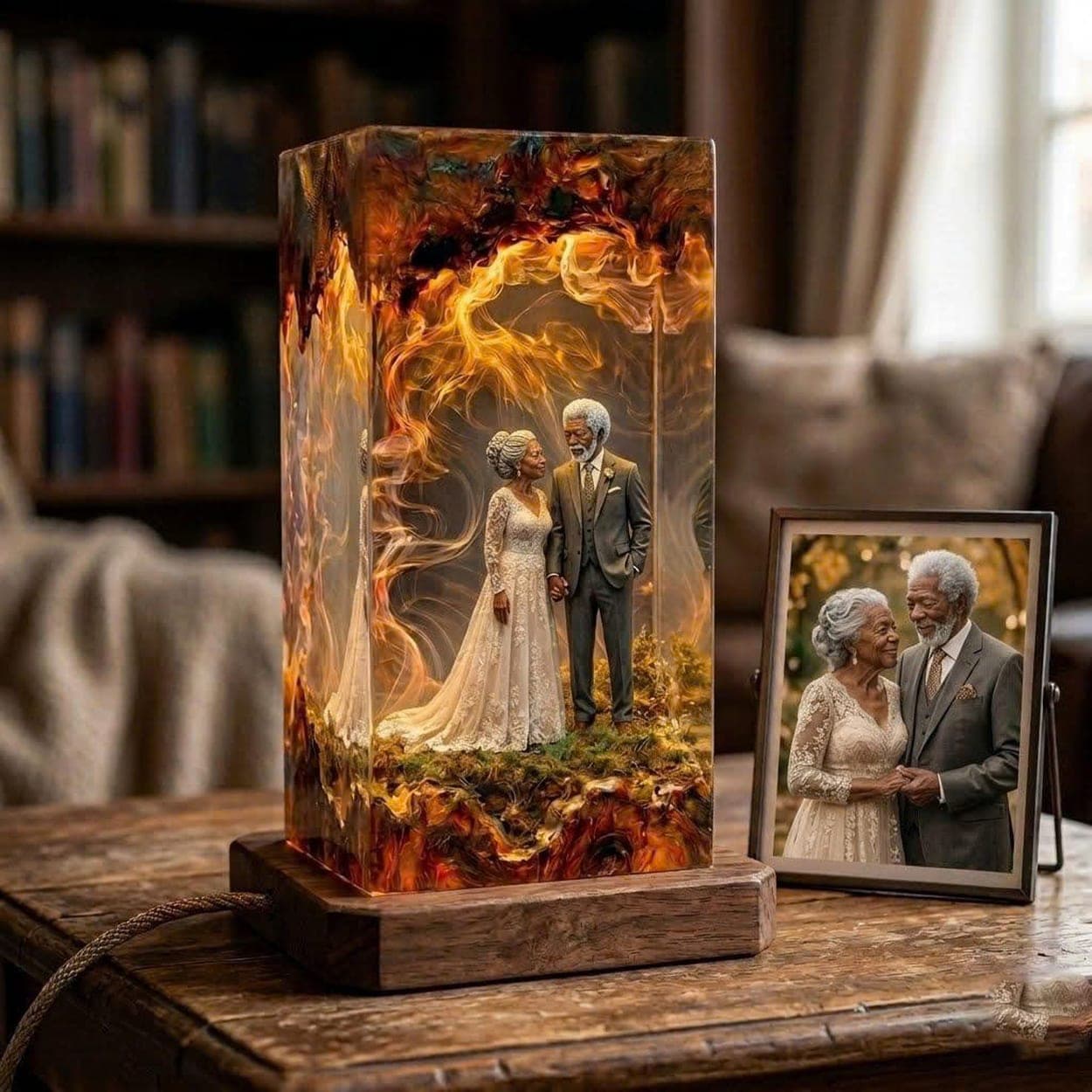 Custom 3D Wedding Photo Resin Lamp - Personalized Anniversary Keepsake