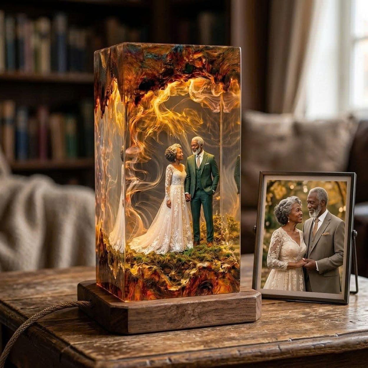 Custom 3D Wedding Photo Resin Lamp - Personalized Anniversary Keepsake