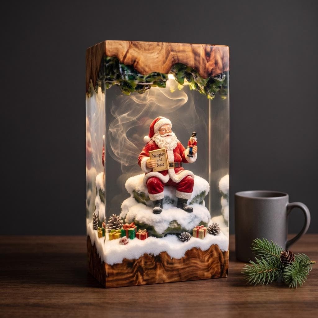 Santa Claus Naughty and Nice List Resin Diorama Lamp