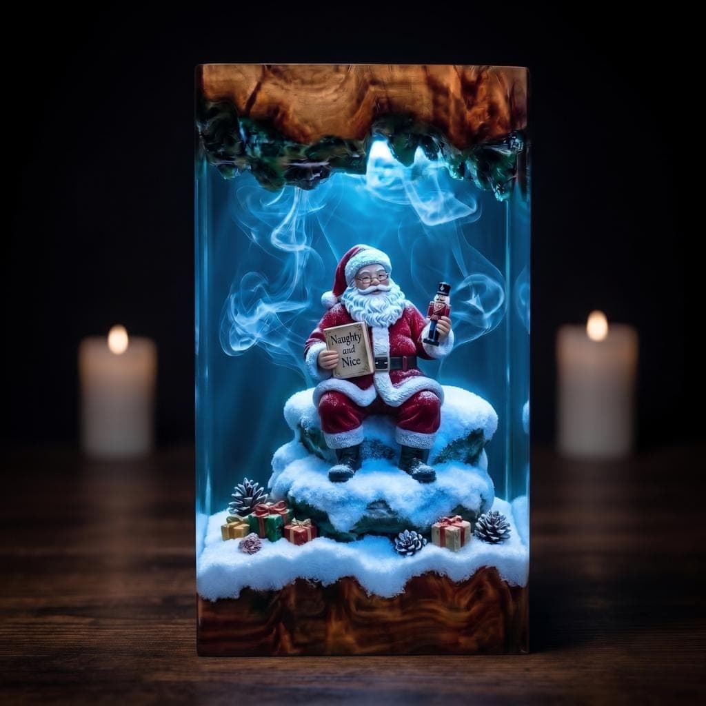 Santa Claus Naughty and Nice List Resin Diorama Lamp