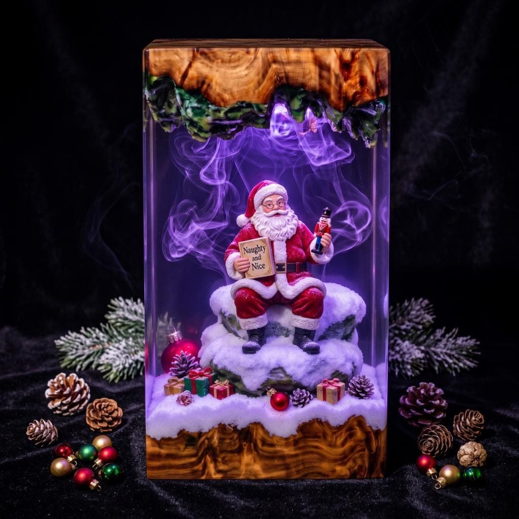 Santa Claus Naughty and Nice List Resin Diorama Lamp