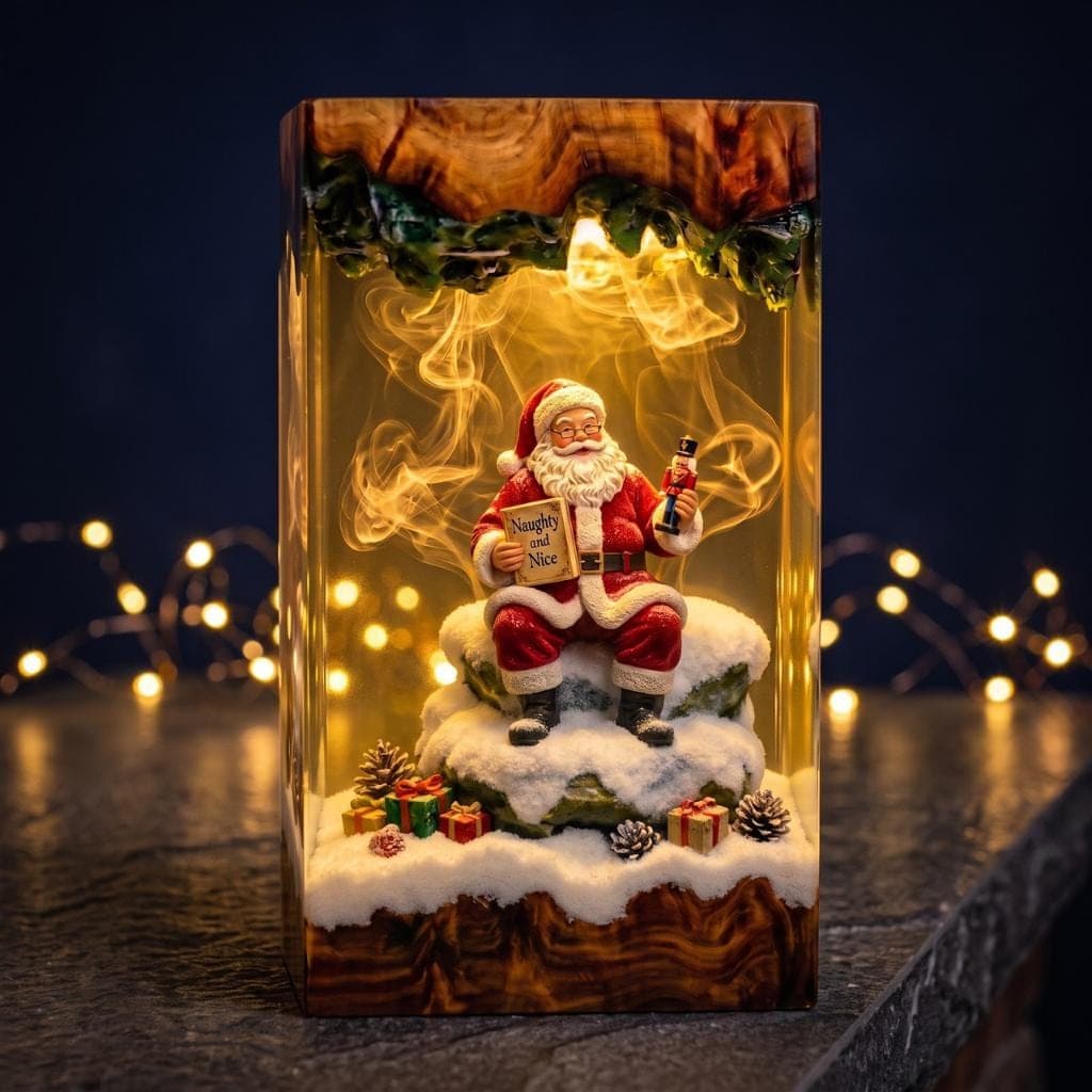 Santa Claus Naughty and Nice List Resin Diorama Lamp