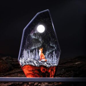 Aurora Borealis Fox Resin Lamp